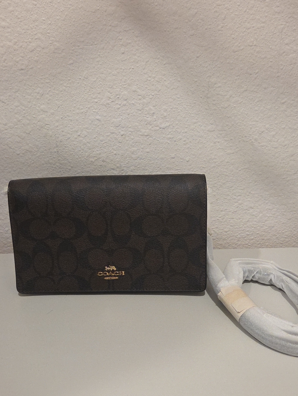 Coach Dark Brown Signature Crossbody with Gold Logo
